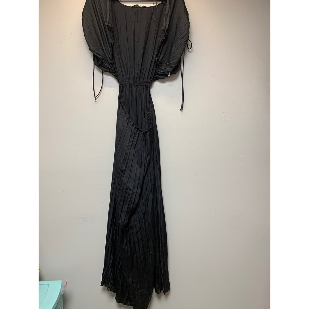 Zara Maxi Dress Womens Small Black NEW Pleated Cutout Drawstring 9878/218/800